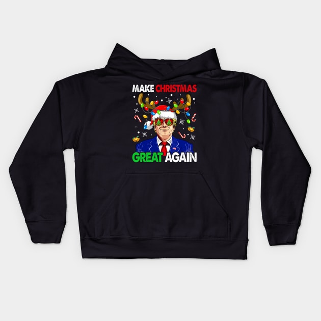 Make Christmas Great Again Funny Trump Ugly Christmas Kids Hoodie by Benko Clarence